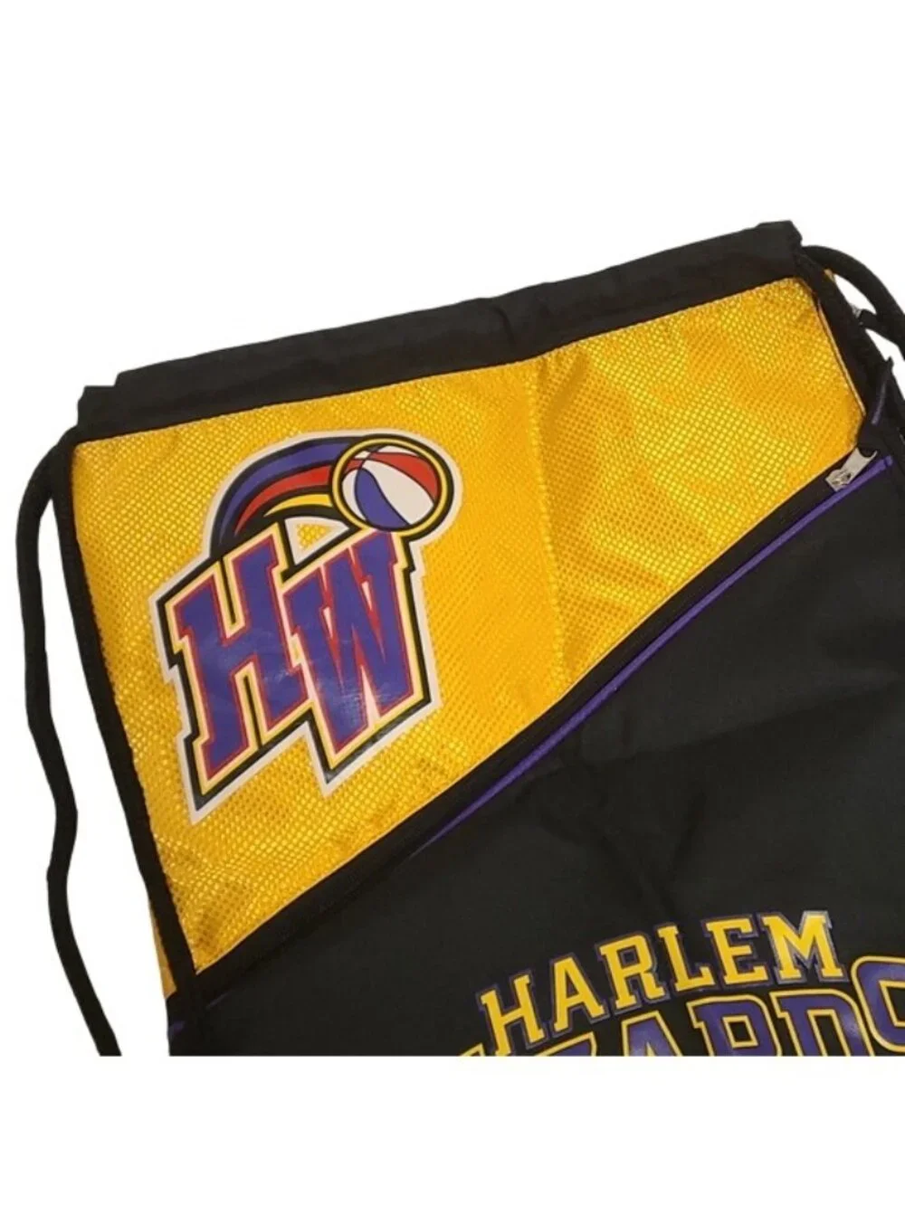 Harlem Wizards Basketball String Bag Travel Bag Bookbag Black Yellow Purple OS